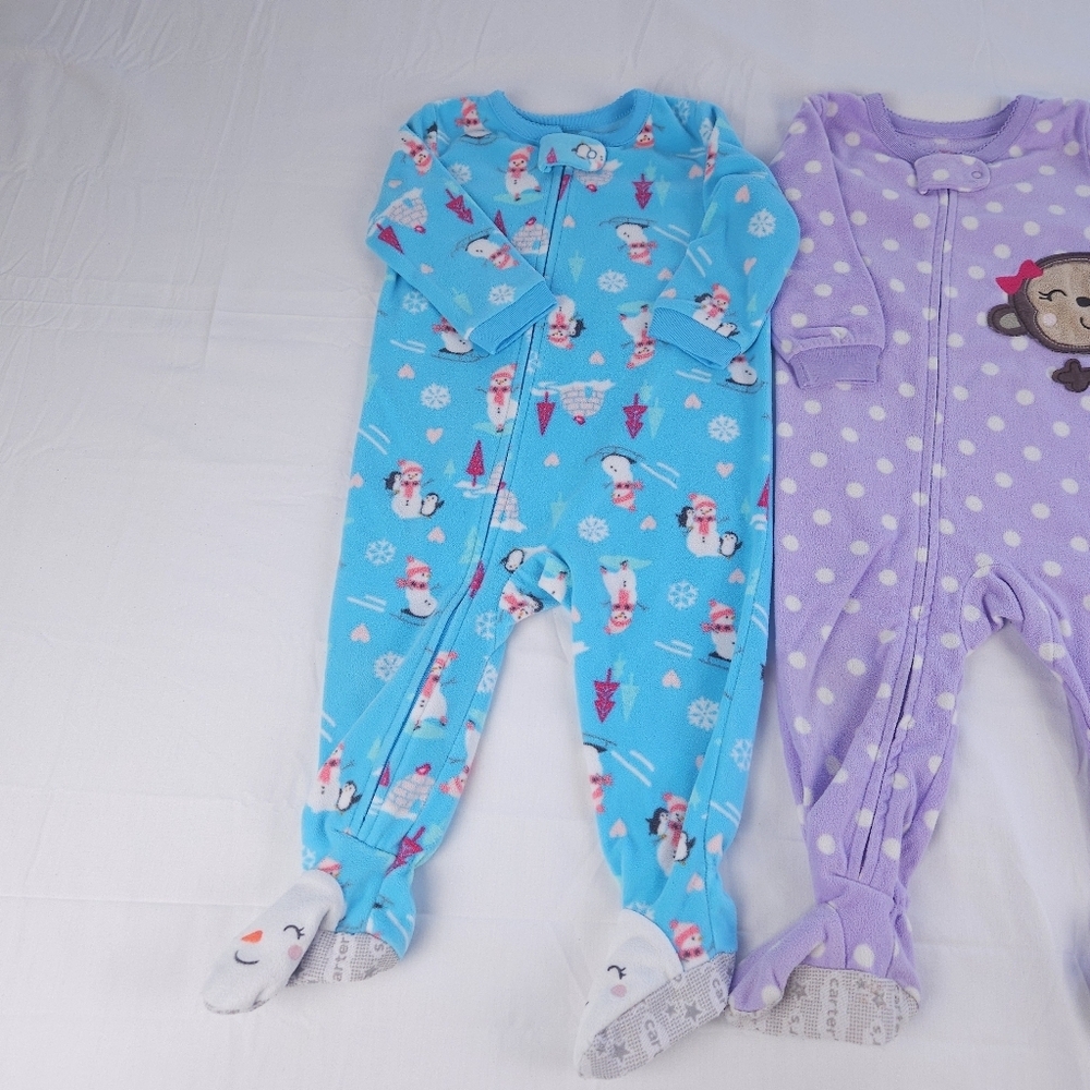 Cozy Kids One Piece Fleece Pajama Set - Snowman, Penguin, and Bow Patterns - Picture 6 of 6